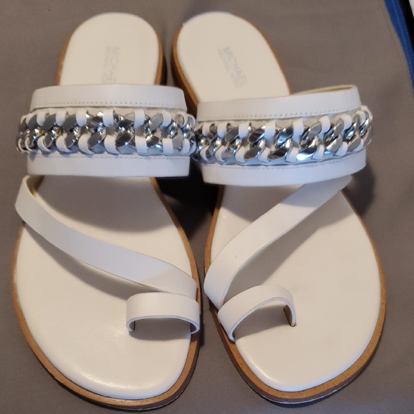 Michael Kors White Sandals with Silver Chain Detail - Picture 1 of 5